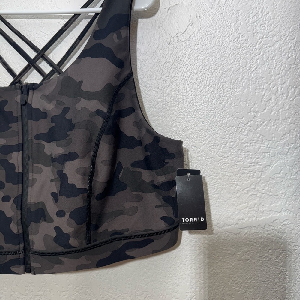 Torrid NWT Happy Camper Zip Front Strappy Sports Bra Size 4X - Picture 3 of 6